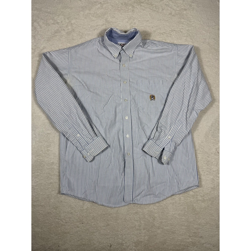 Cinch Button Down Shirt Mens‎ Medium Blue White Striped Fair Western Cowboy Logo